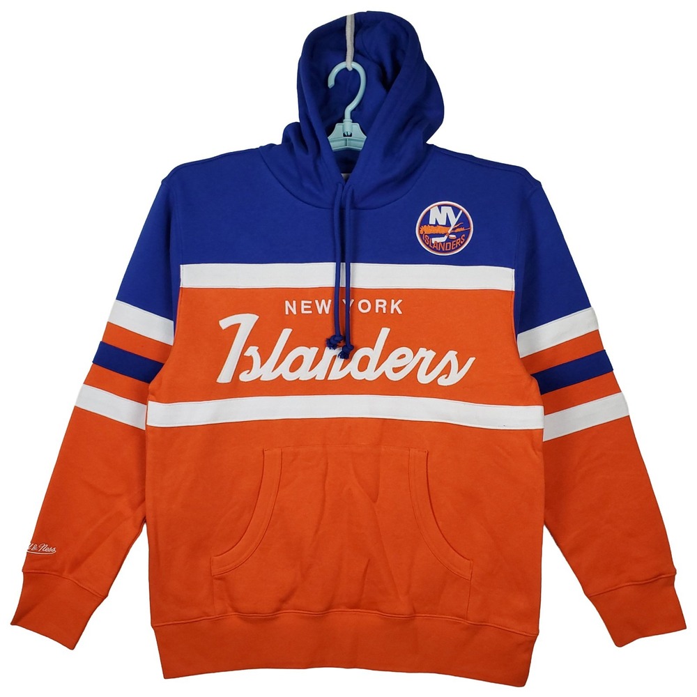 New York Islanders Mitchell & Ness NHL Large Hoodie Script Logo Blue Orange NWT